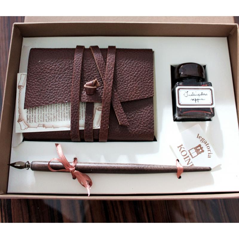 Classic set leather notebook, pen and ink