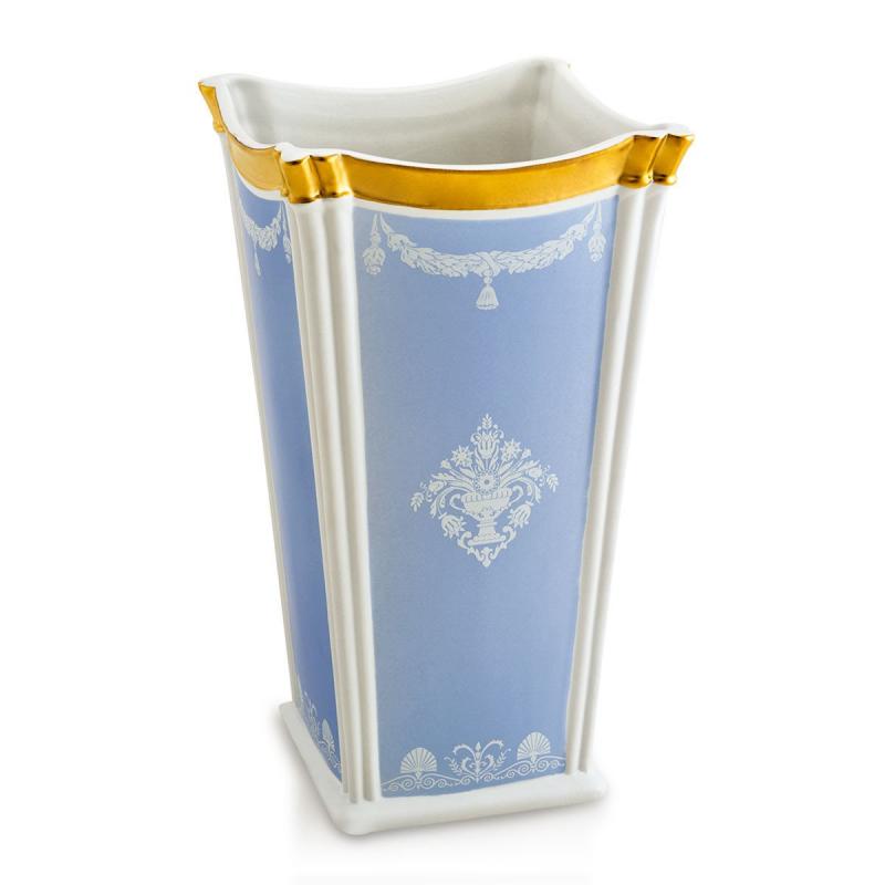 Ceramic square vase with white decorations Ahura